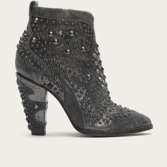 Frye Remy Deco Studded Short Ankle Bootie Anthracite Charcoal Gray - Picture 2 of 4